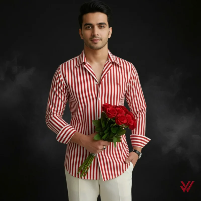 shirtbajar Prince Shirt – Red & White Stripe | 100% Premium Cotton